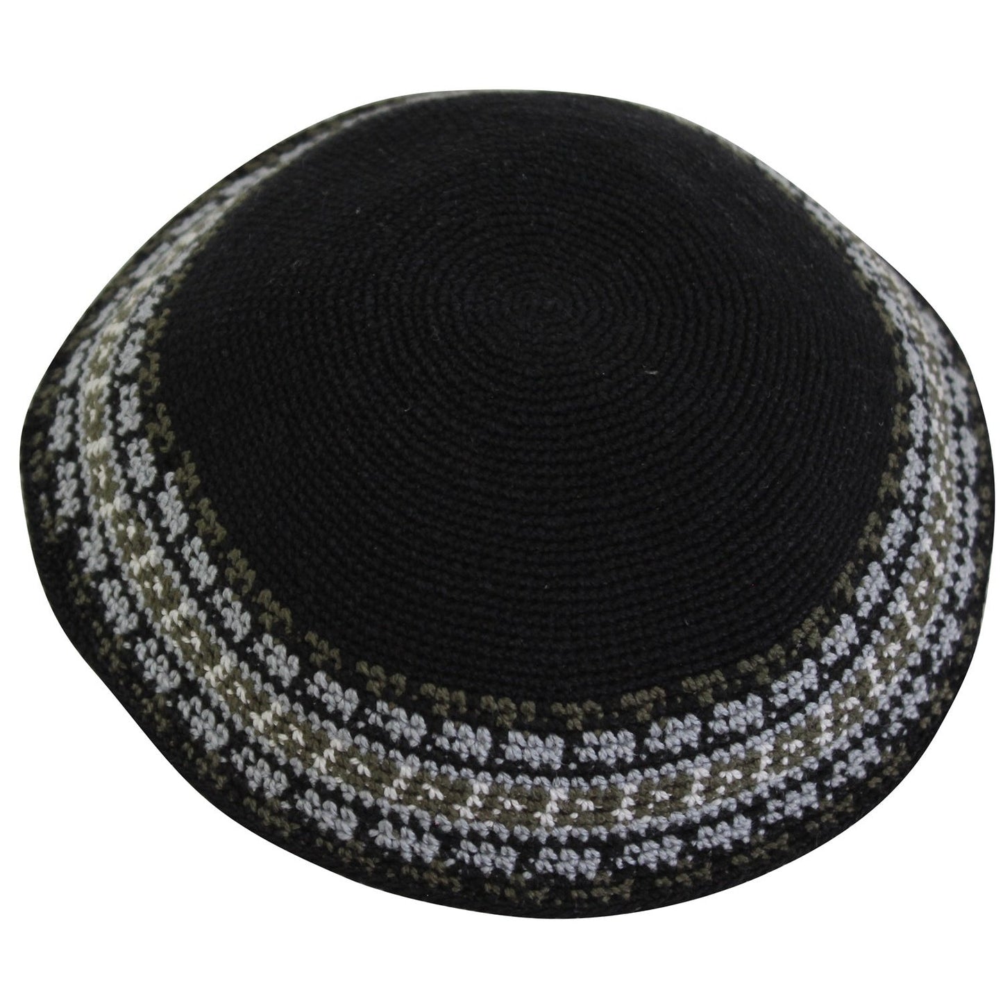 Knit Kippah - Black With Design #DMCCLBK