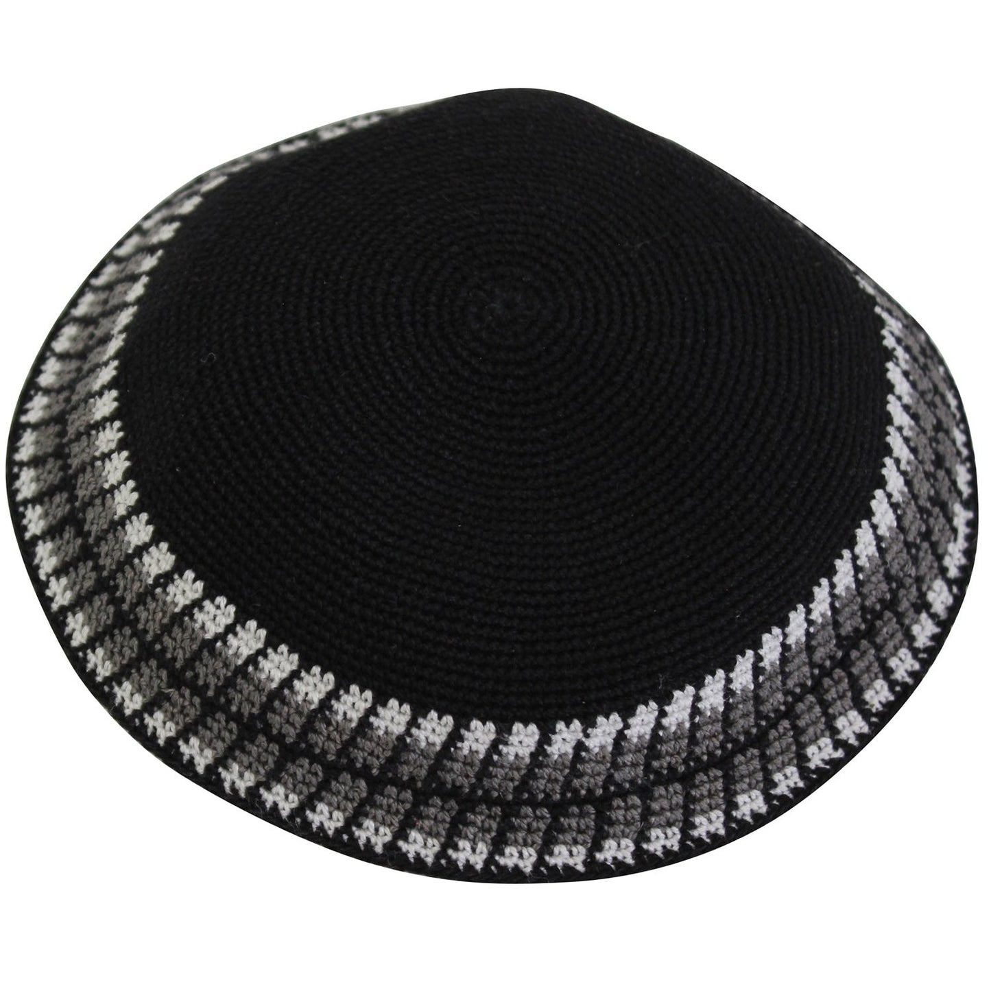 Knit Kippah - Black With Design #DMCCLBK