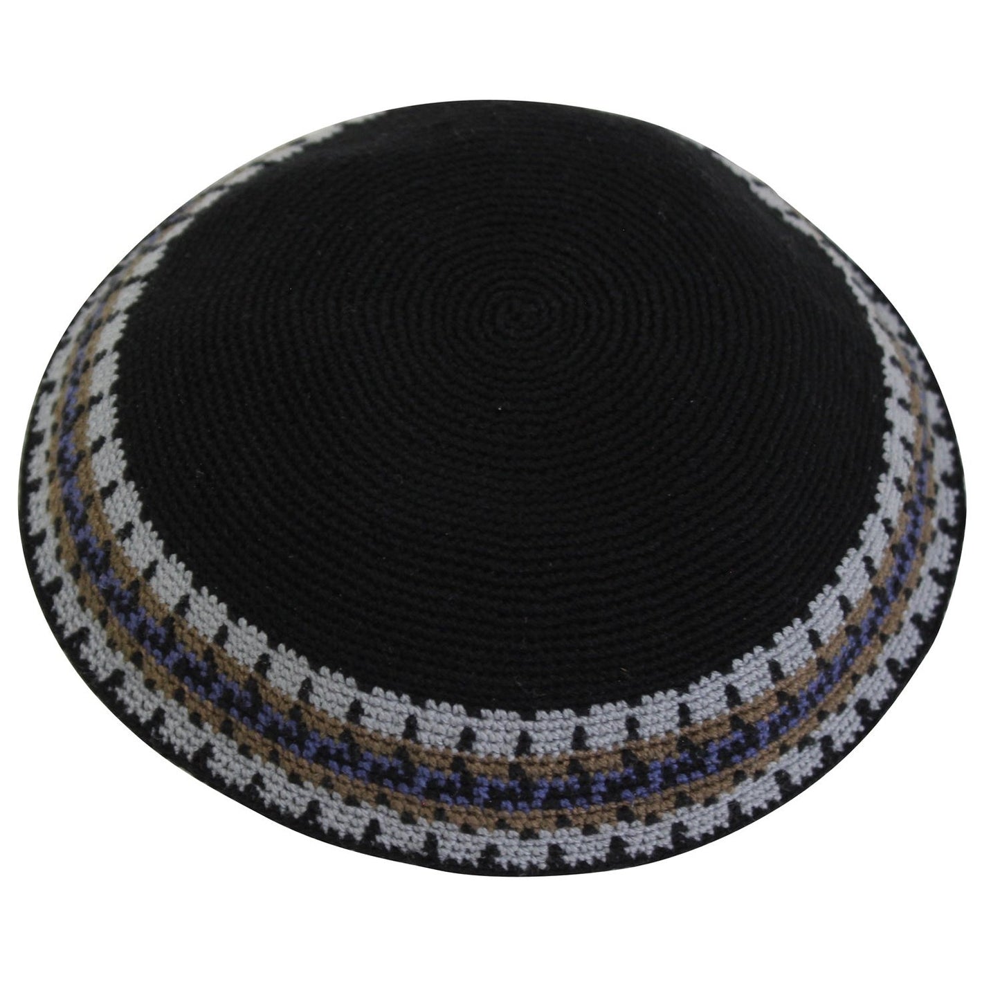 Knit Kippah - Black With Design #DMCCLBK