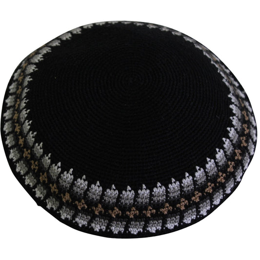Knit Kippah - Black With Design #DMCCLBK