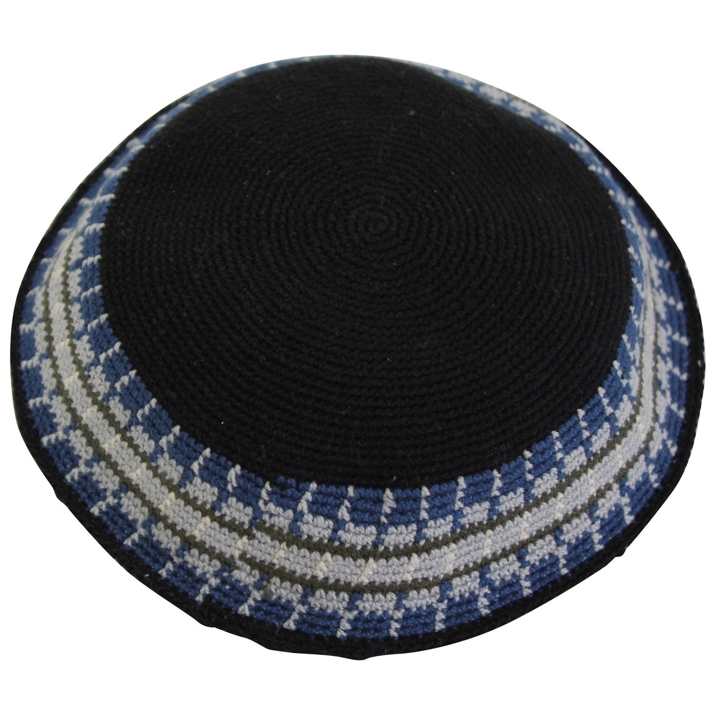 Knit Kippah - Black With Design #DMCCLBK