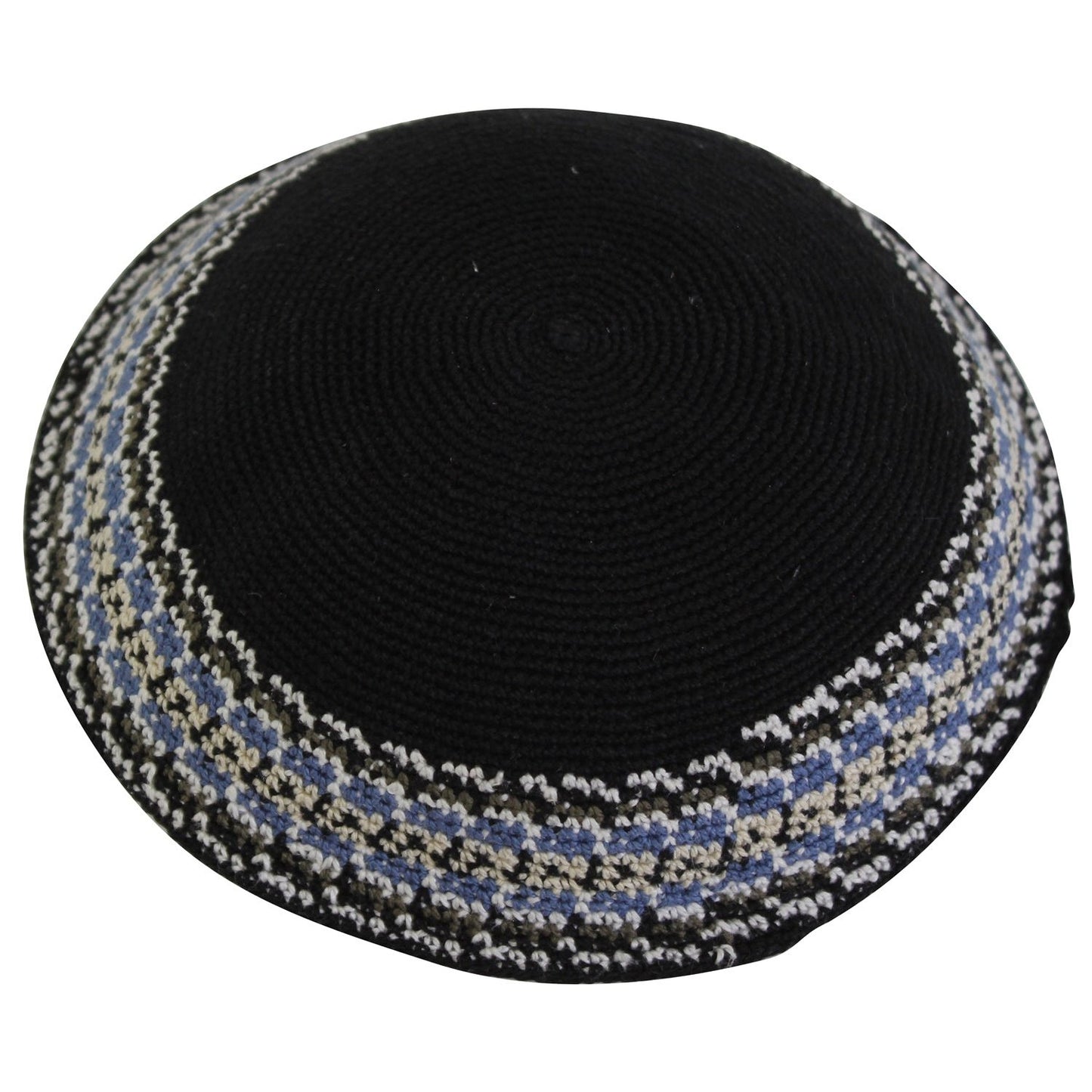 Knit Kippah - Black With Design #DMCCLBK