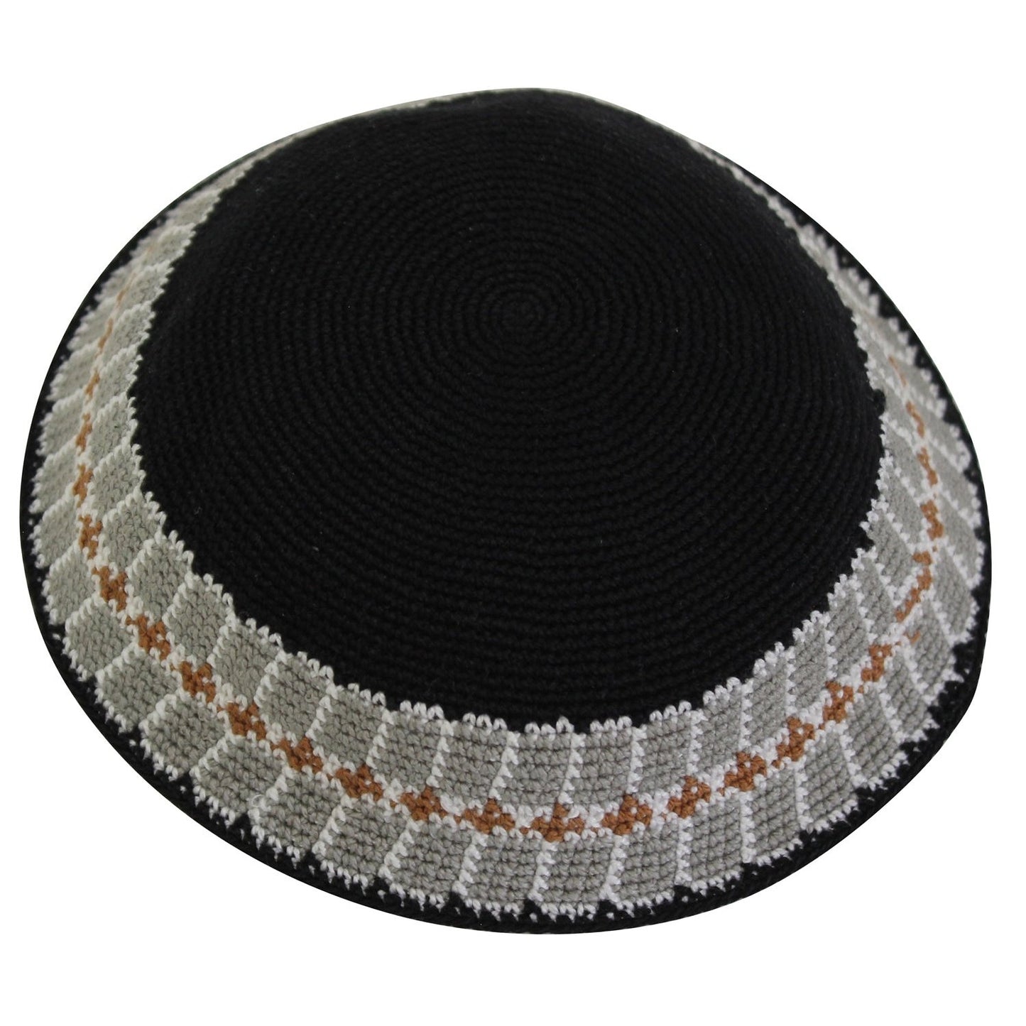 Knit Kippah - Black With Design #DMCCLBK