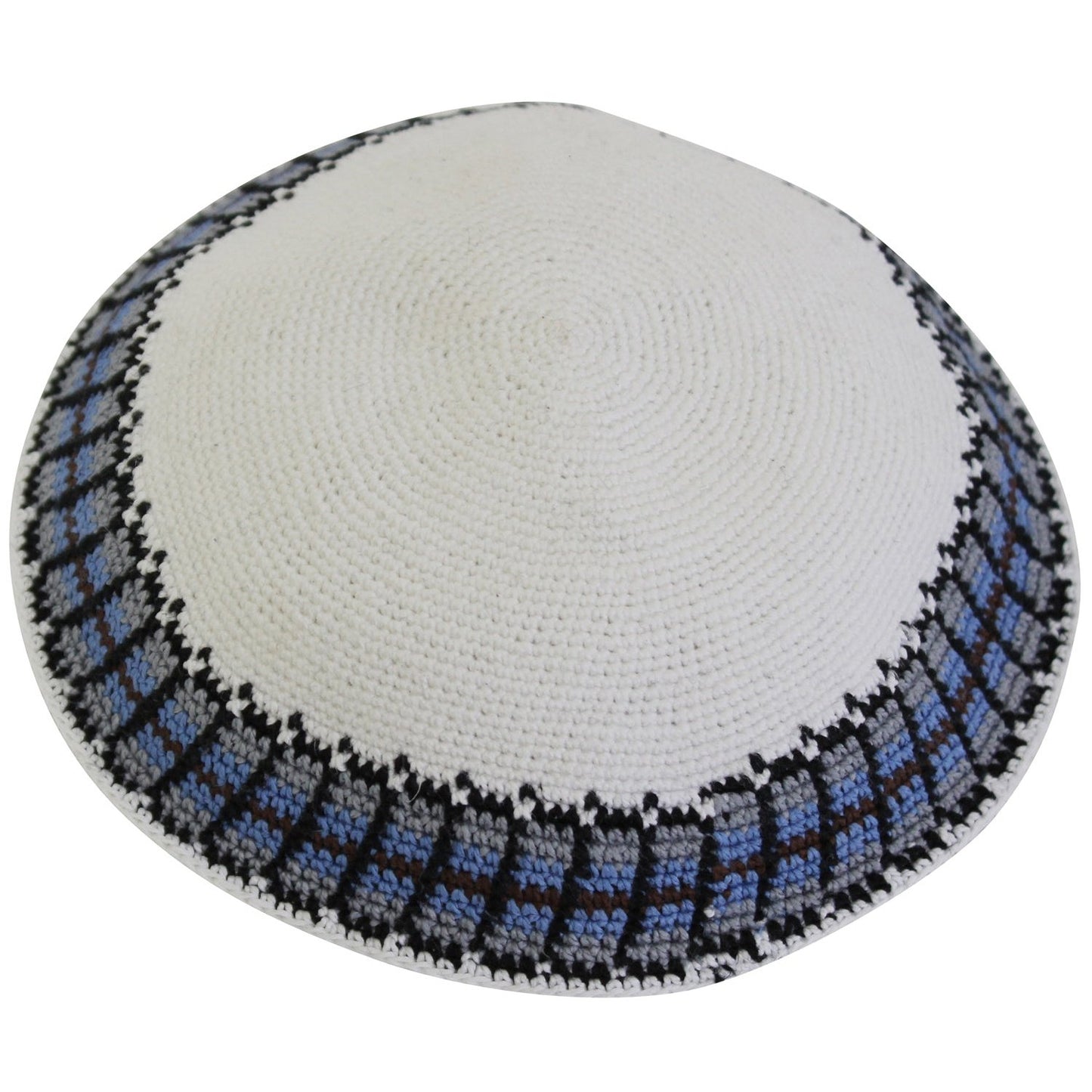 Knit Kippot - White With Design #DMCCWT