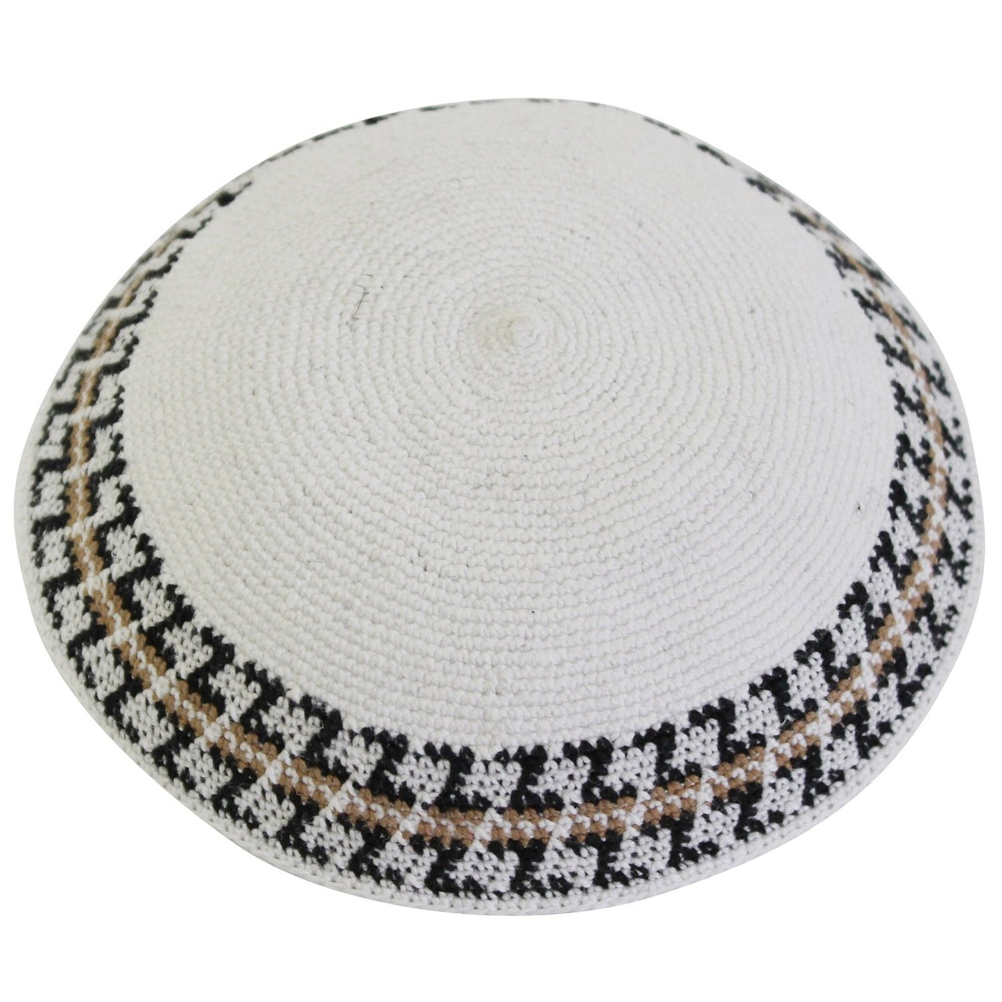 Knit Kippot - White With Design #DMCCWT