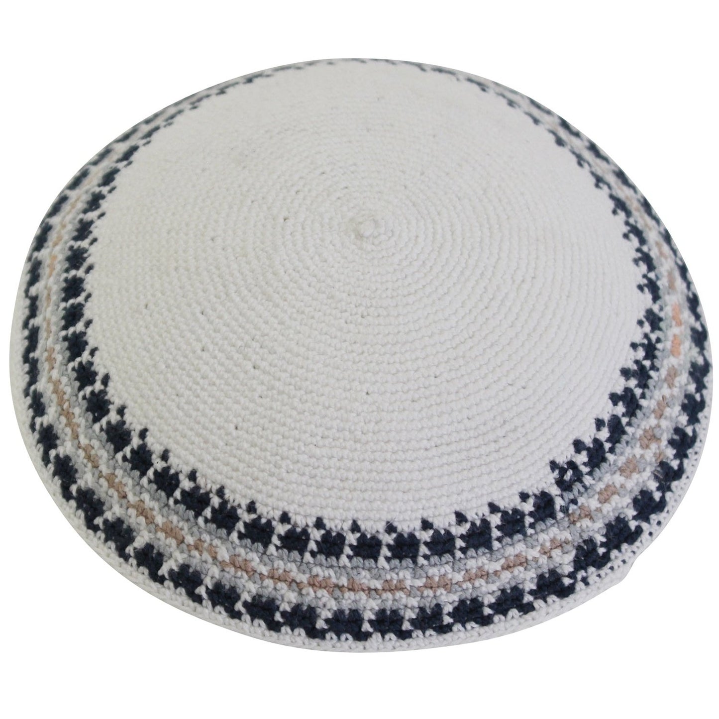 Knit Kippot - White With Design #DMCCWT