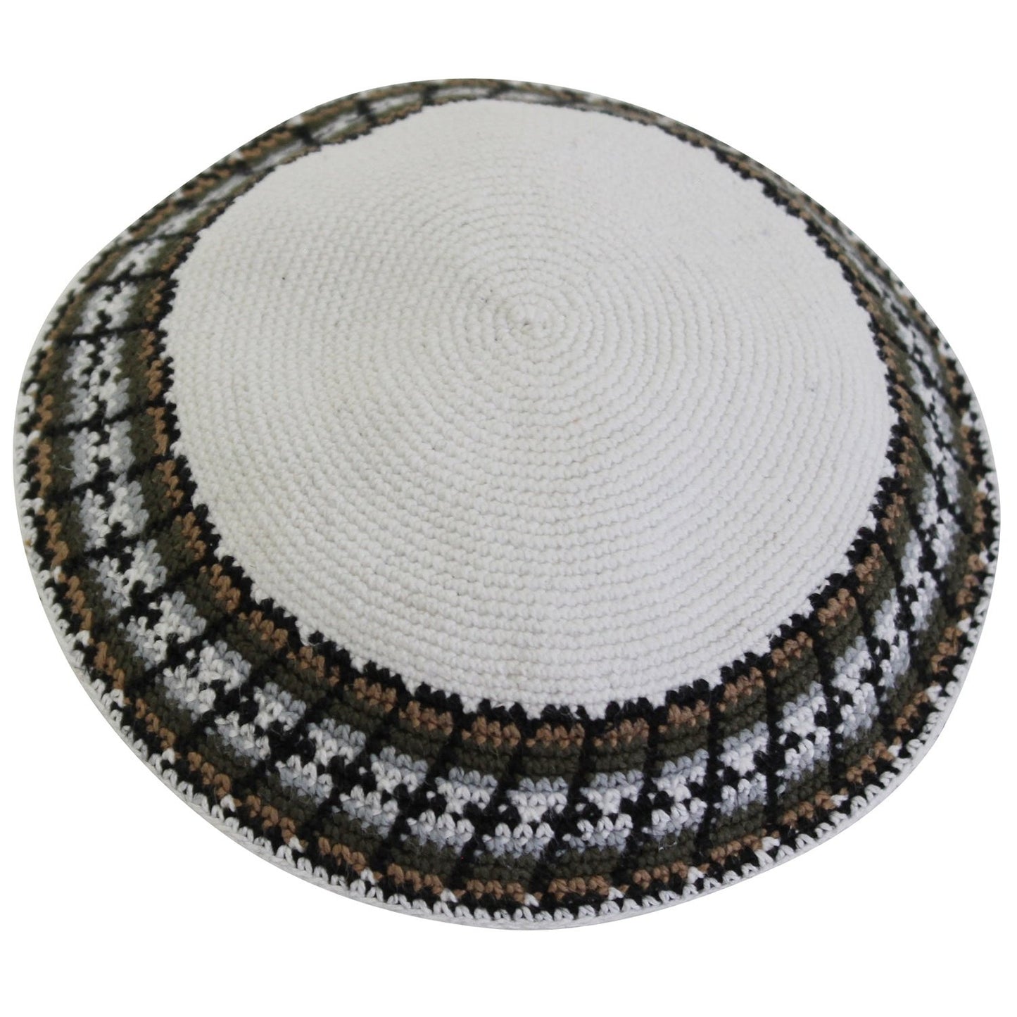 Knit Kippot - White With Design #DMCCWT