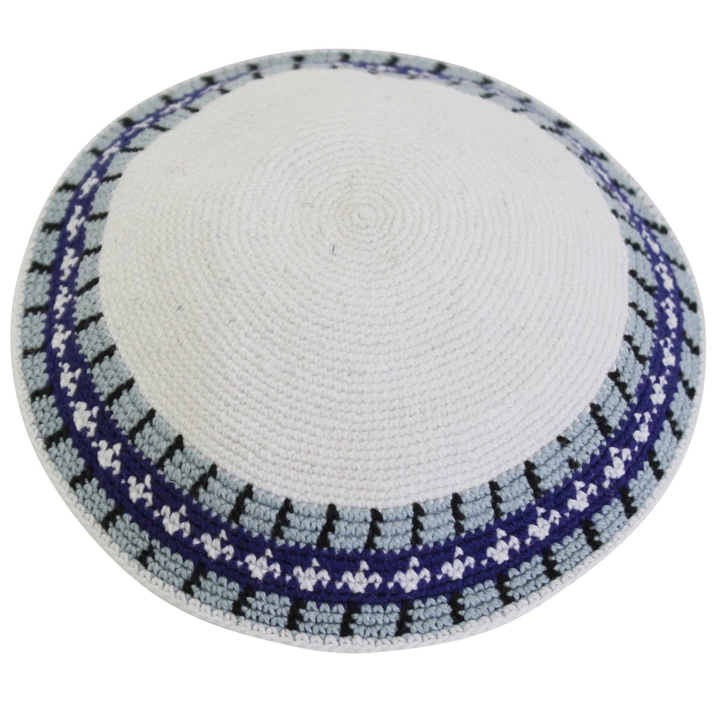 Knit Kippot - White With Design #DMCCWT