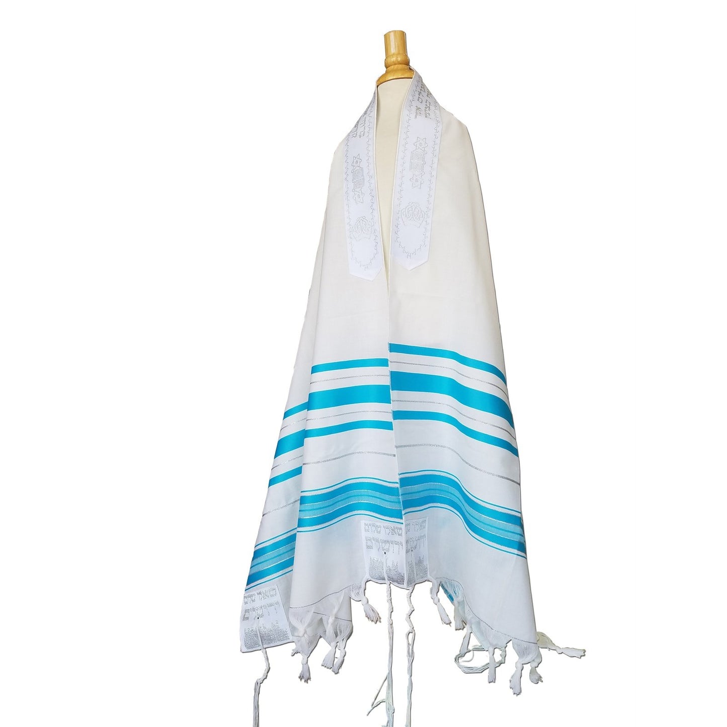 Wool Tallit - Aqua Silver