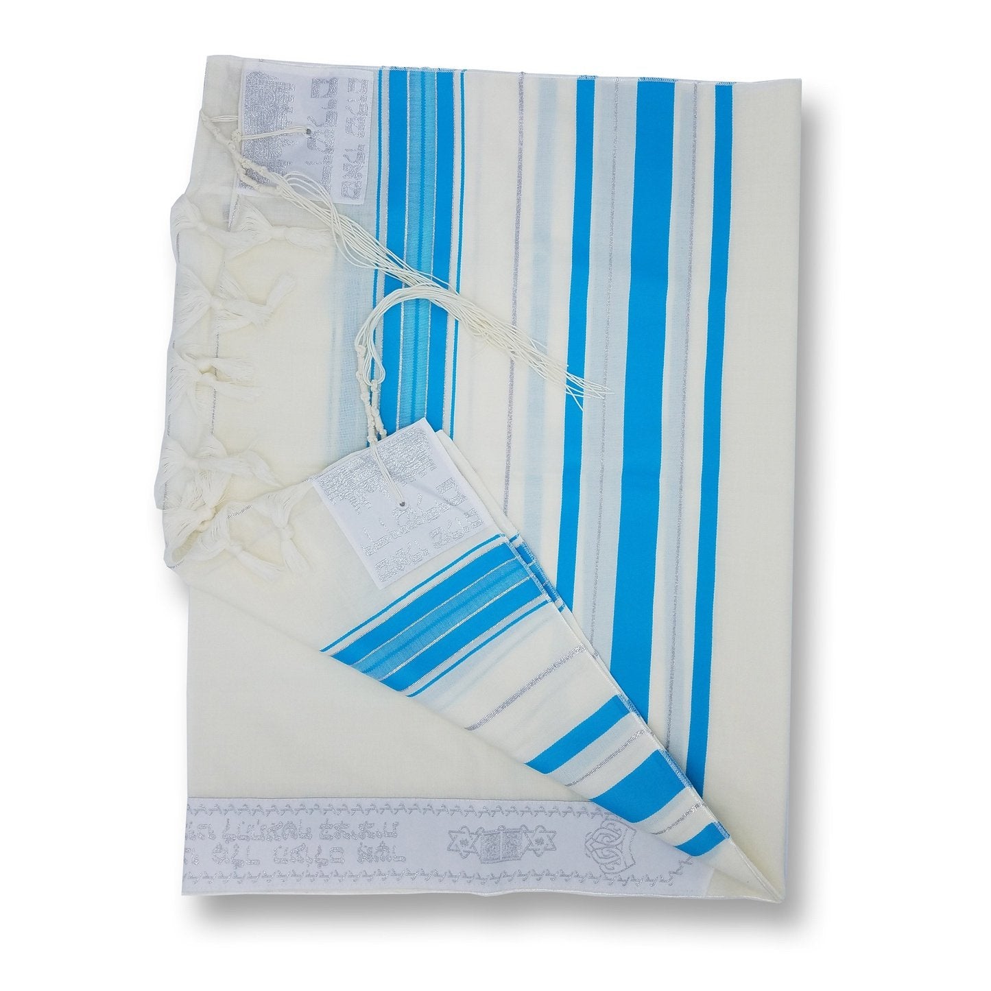 Wool Tallit - Aqua Silver