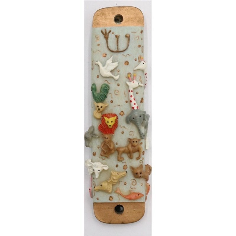 Mezuzah Case - Animals - Blue 4"