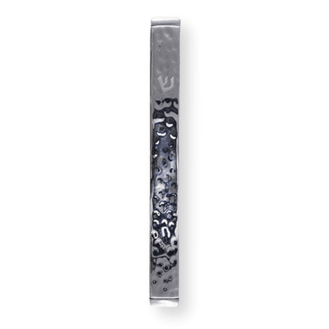 Mezuzah Case - Hammered - Shiny Silver 4.7"