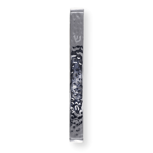 Mezuzah Case - Hammered - Shiny Silver 4.7"
