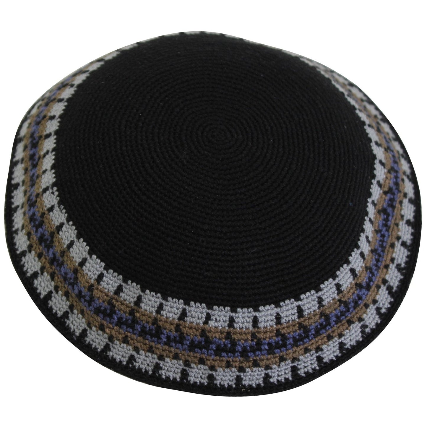 Knit Kippah - Black With Design #DMCCLBK