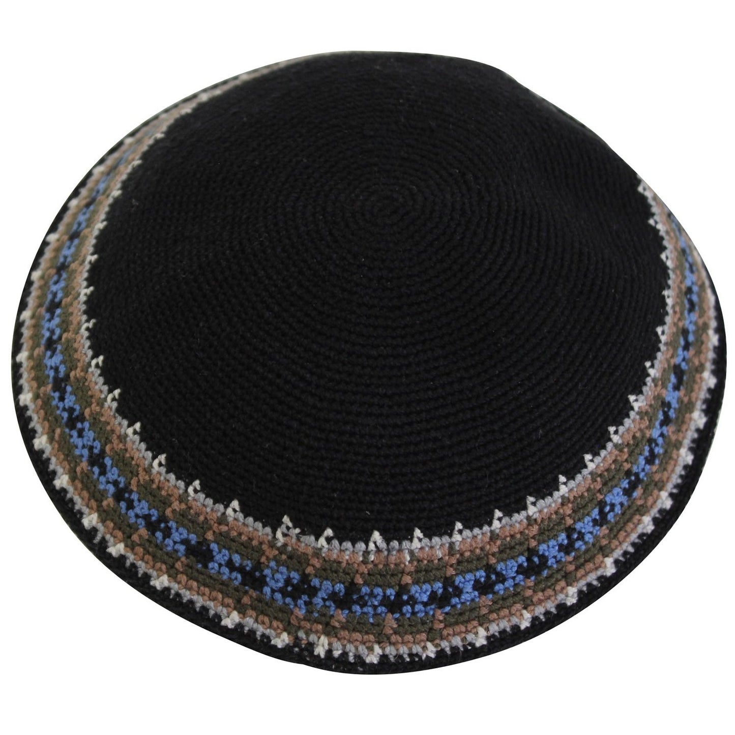 Knit Kippah - Black With Design #DMCCLBK