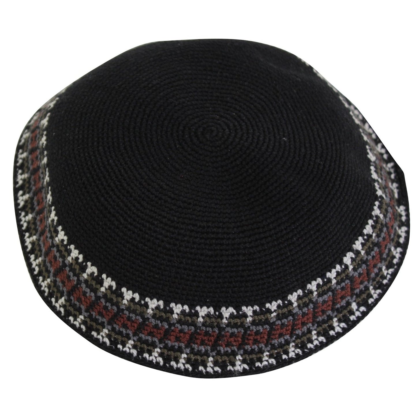 Knit Kippah - Black With Design #DMCCLBK