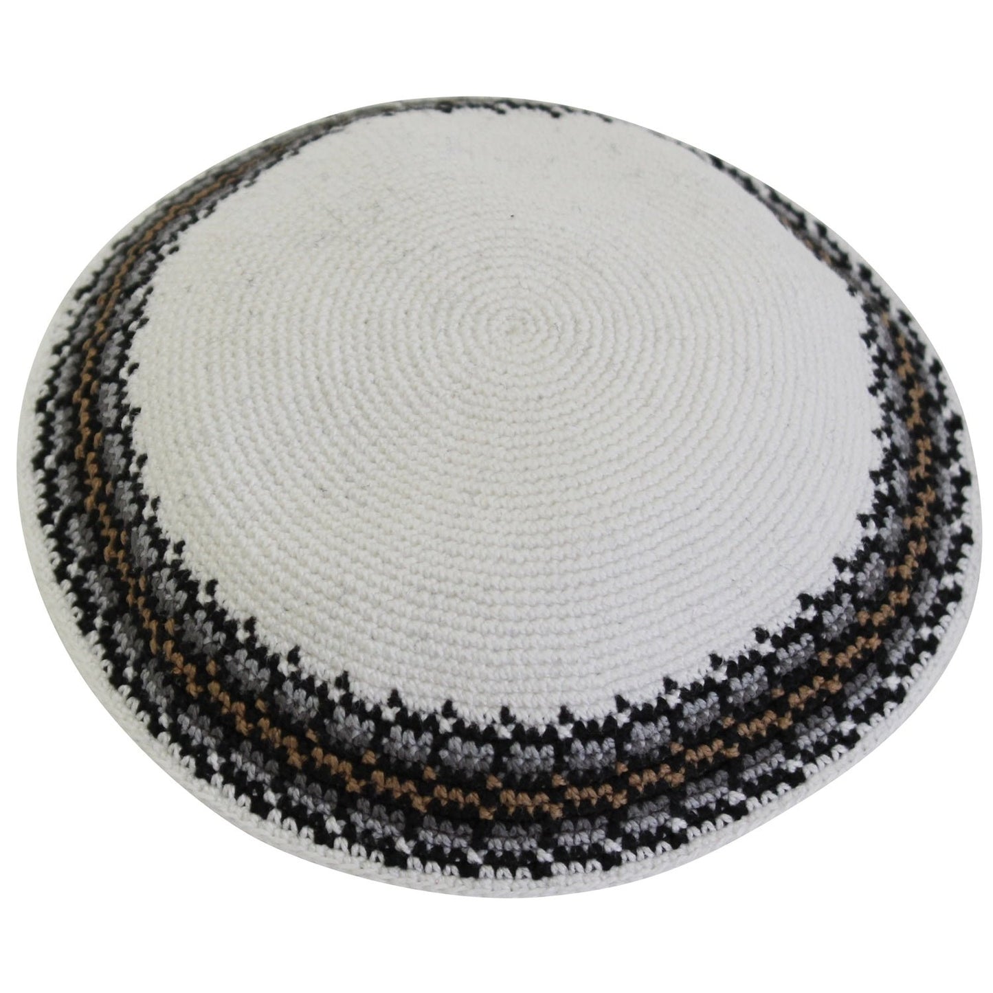 Knit Kippot - White With Design #DMCCWT