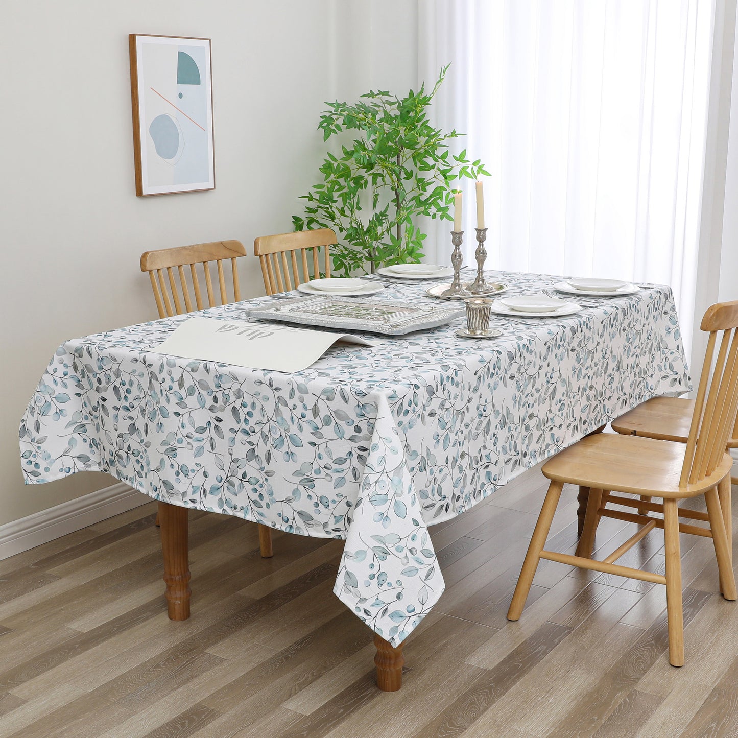 Tablecloth - Value Linen Look - Harvest Weave - Olives - Soft Green and Aqua #TC1808