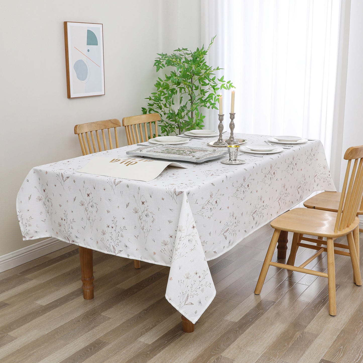 Tablecloth - Value Linen Look - Harvest Weave - Soft Blush Floral Butterfly #TC1811