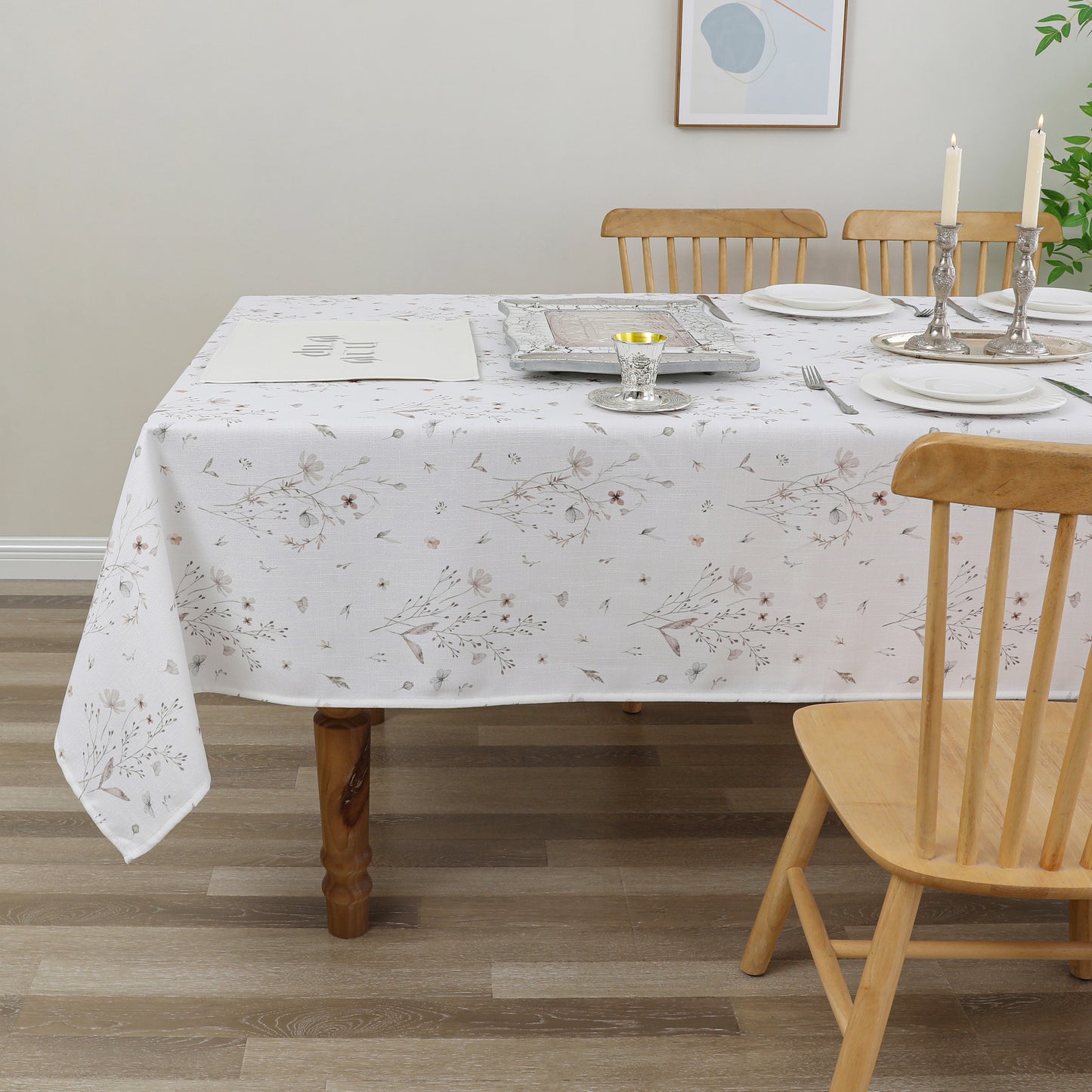 Tablecloth - Value Linen Look - Harvest Weave - Soft Blush Floral Butterfly #TC1811