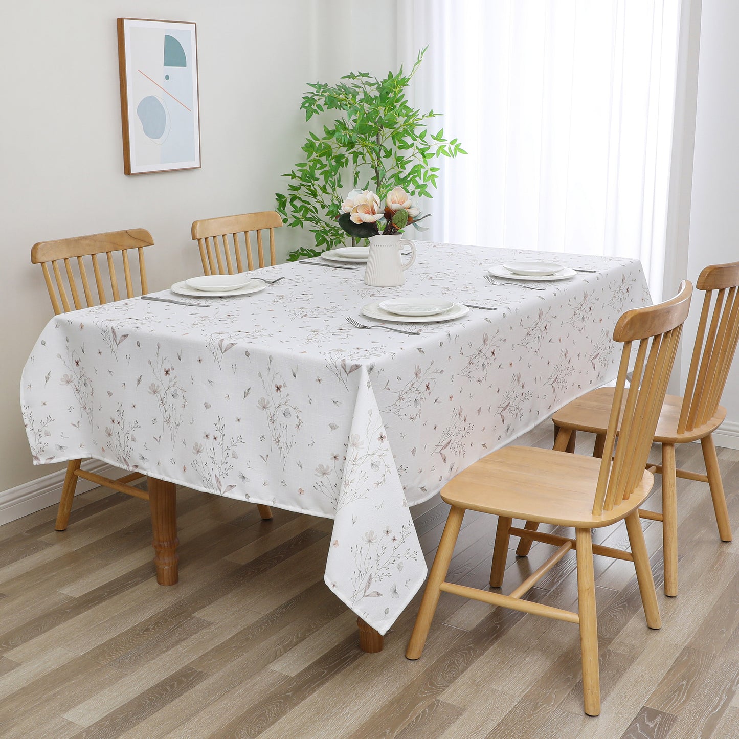 Tablecloth - Value Linen Look - Harvest Weave - Soft Blush Floral Butterfly #TC1811