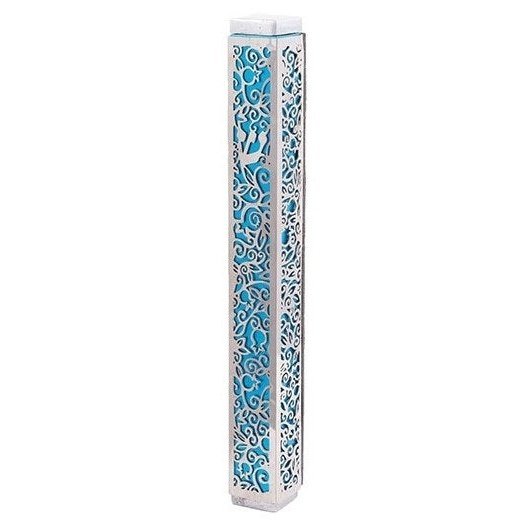 Mezuzah Case - Pomegranetes - Turquoise 4.7"