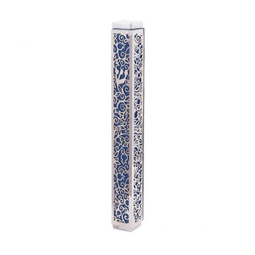 Mezuzah Case - Pomegranetes - Blue 4.7"